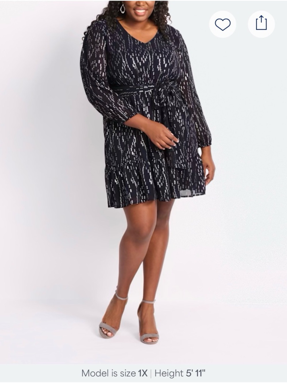 Gilli Navy & Silver Printed V-Neck Tie-Waist Mini Dress